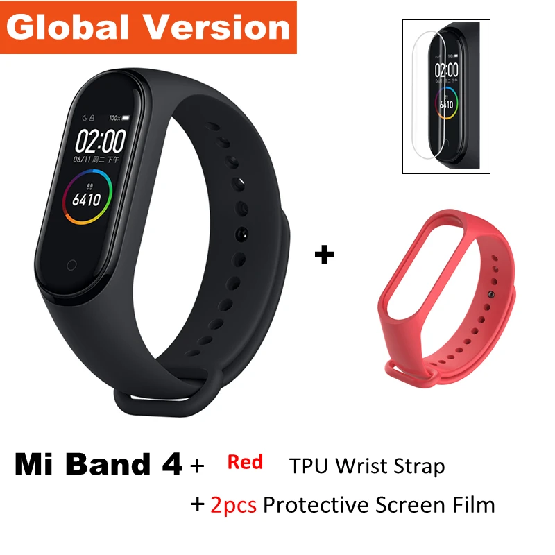 Xiaomi mi смарт-браслет mi Band 4 глобальная версия фитнес-трекер монитор сердечного ритма Bluetooth браслет для плавания mi ng - Цвет: EN add orange strap