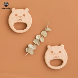 Let's Make 1pc Wooden Teethers Bear Shape Bpa Free Wooden Baby Teether Cartoon Wood Animals Diy Nursing Bracelet Baby Teether