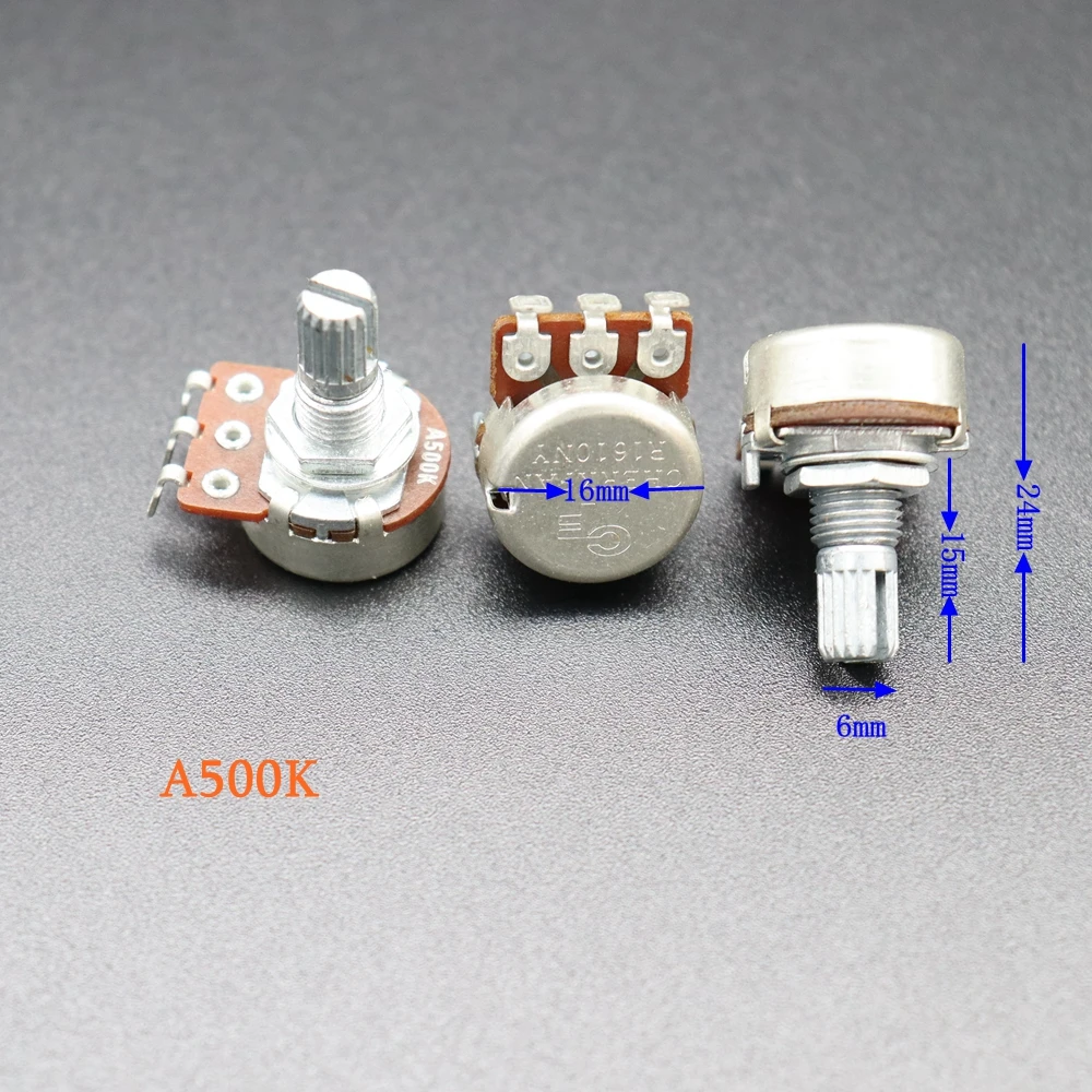 3Pcs A500K Guitar Potentiometer Knurled Shaft Audio Taper PotentiometerA/B Type Volume Control Pots Switch Chrome