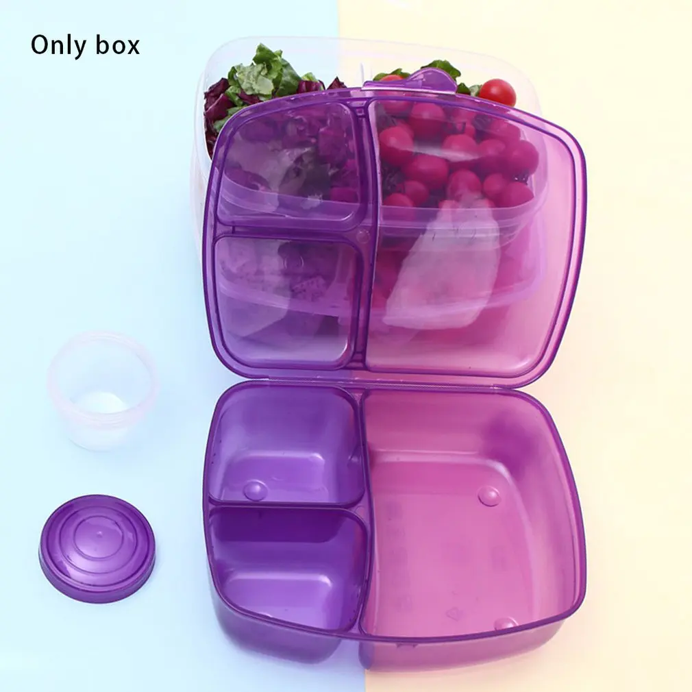 Фиолетовый Коробка для хранения фруктового салата Bento прямоугольная пластиковая коробка для ланча герметичная коробка для еды Удобная переносная - Цвет: Фиолетовый