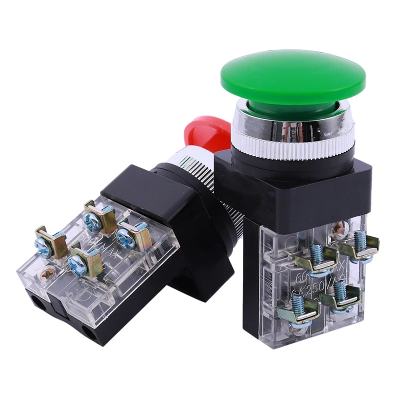 

FashionRed Green AC 250V 6A DPST Momentary Mushroom Head Push Button Switch
