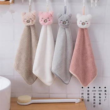 

Cute Pig Hand Towel Super Absorbent Cleaning Cloths Cartoon Animal Towel Coral Fleece Household Towel Kitchen Accessorie