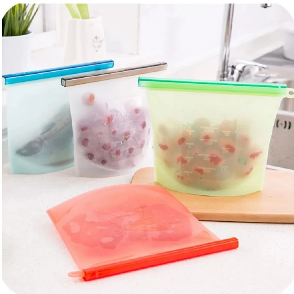 Reusable Silicone Food Bag Vacuum Sealer Sealing Bag Fridge Fresh Bag Fruit Meat Milk Storage Bags Freshness Airtight Food Wraps