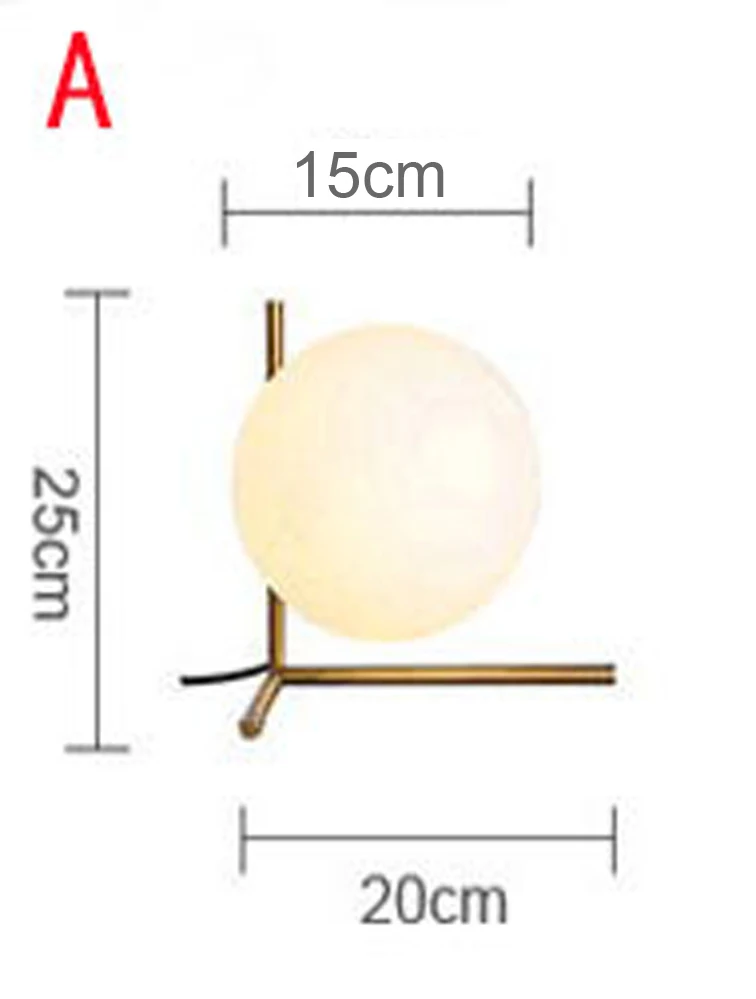 Современный светодиодный Настольный светильник, настольная лампа, светильник, стеклянный шар, настольная лампа, настольный светильник для спальни, гостиной, пола, прикроватный, золотой дизайн - Цвет абажура: A  Ball Dia15cm