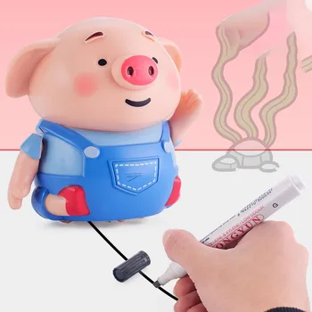 

Mini Pig Robot Inductive Line Drawing Toys with Light Music Education Toy with Drawing Pen +USB Charging Cable Dropshipping