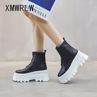 XMWRLW de plataforma de cuero genuino botas de Mujer Zapatos de otoño zapatos de moda nueva de 2021 suela gruesa botines de Mujer Zapatos de tacón alto zapatos de arranque