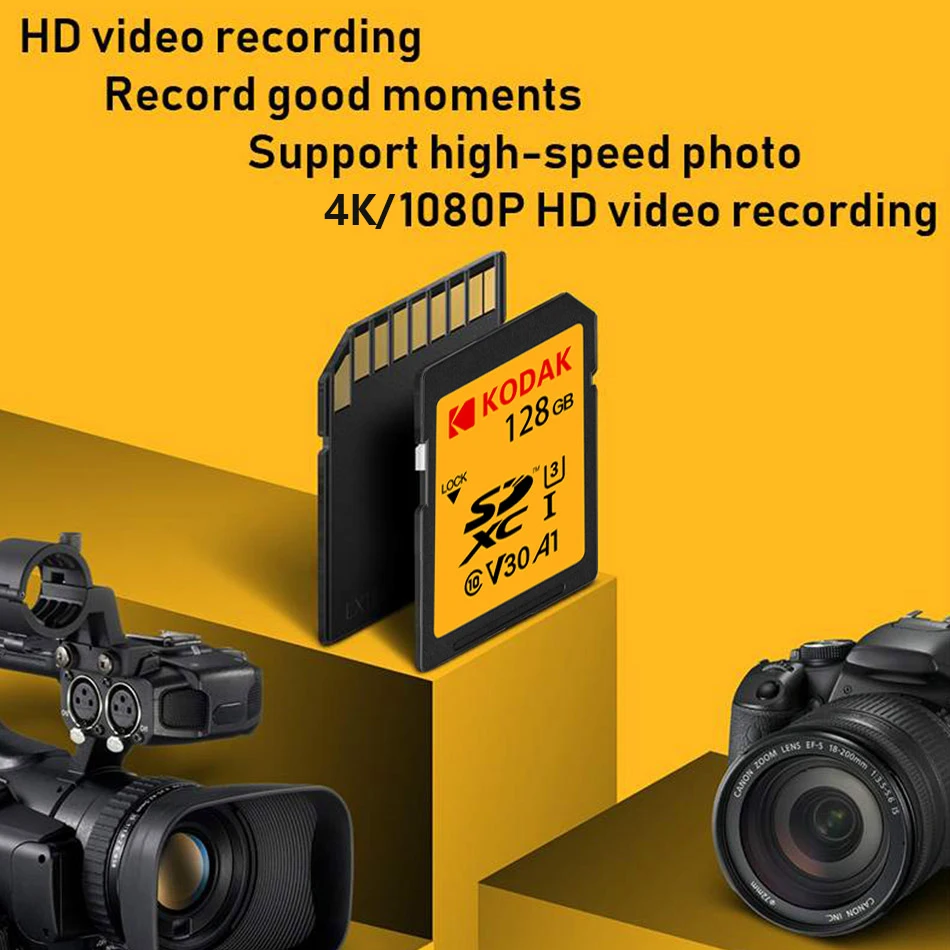 KODAK ޸ ī ͽƮ SDHC/SDXC SD ī 4K UHD 32GB 64GB 128GB 256GB C10 U3 V30 R90MB/s  devive ÷ ī