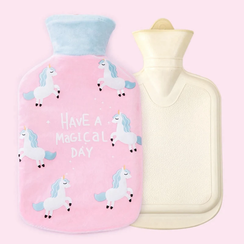 

One Side Fleece Cartoon Unicorn Cloth Cover For 750ML Hot Water Bottles Explosion-proof Rubber Hot Water Bottle Removable