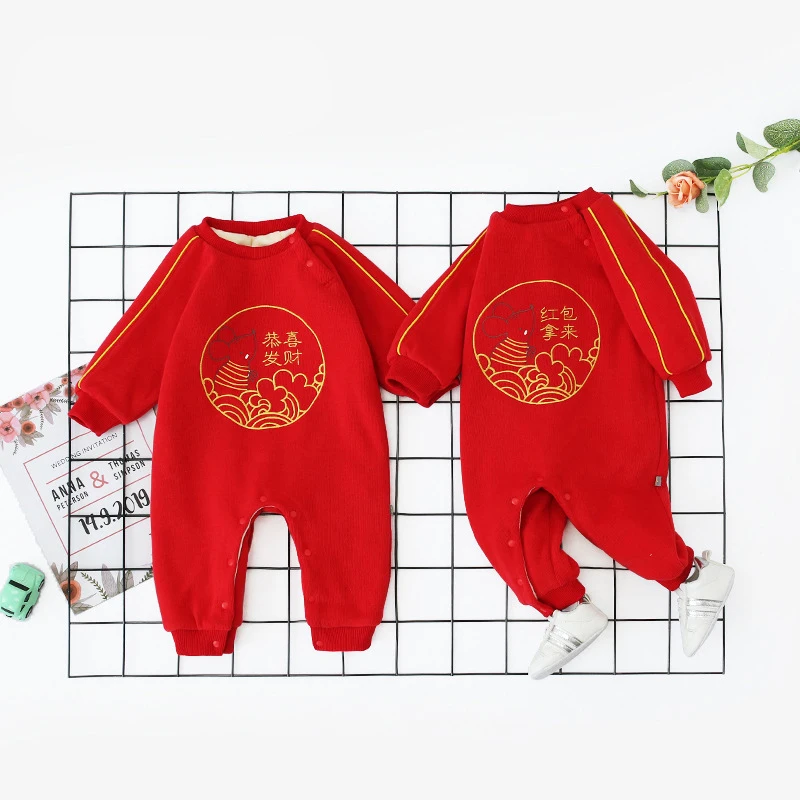 Newborn Baby Rompers Twins Infant Jumpsuit For New Year Infant Winter Clothes Kids Outwear Rompers 3m-12m