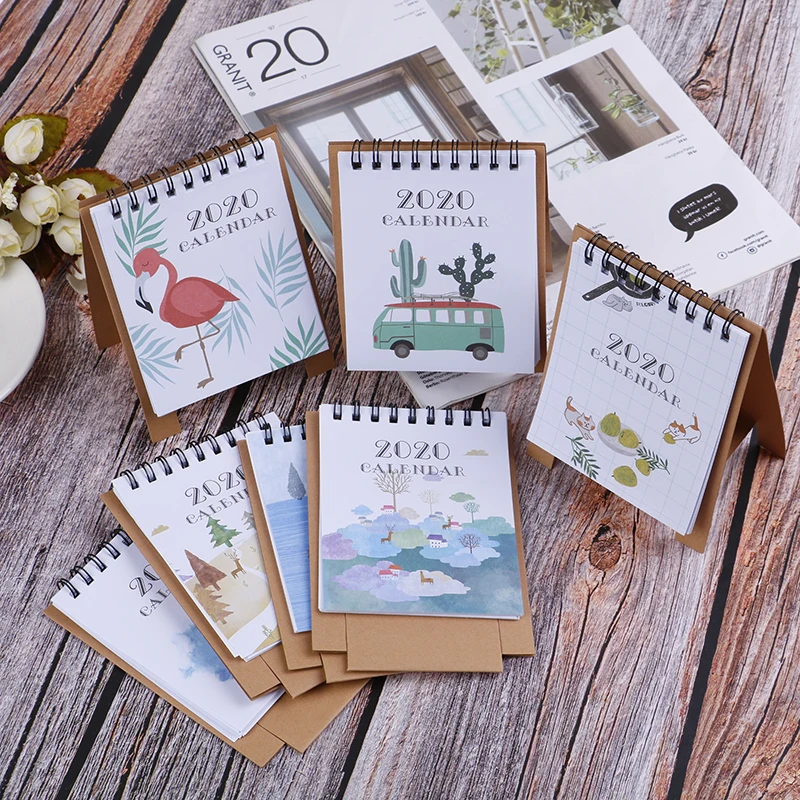 2020 Hand Drawing Fresh Cartoon Mini Flamingo Desktop Paper Calendar dual Daily Scheduler Table Planner Yearly Agenda Organizer