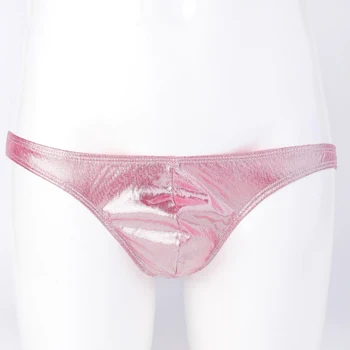 

Men's Shiny Sexy Briefs Panties Wetlook Low Rise Leather Underwear Underpants Pu Sexy Underwear Men's Half-pack Hip Exposed Hair