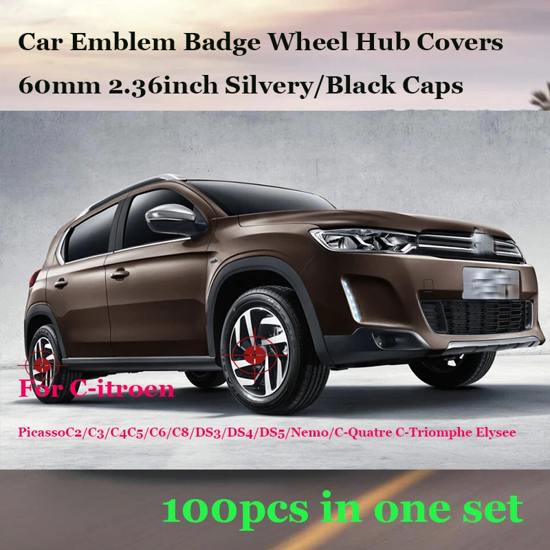 

Car styling 100pcs 60mm 2.36inch Car emblem badge for PicassoC2/C3/C4C5/C6/C8/DS3/DS4/DS5 Auto Wheel Hub Caps Car Wheel covers