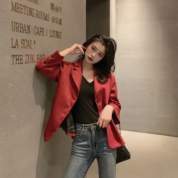 Early Autumn New Style Loose-Fit Versatile Pattern Elegant Red Suit Jacket Women's Short Casual Suit Tops