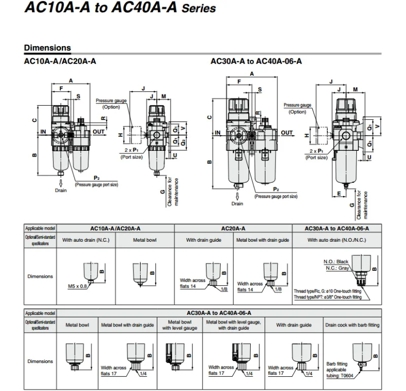 AC20-02 AC20A-02G-A AC20-02-A AC20A-02-A AC30A-03-A AC30A-03G-A AC40A-04-A SMC пневматические компоненты тройной газа источник переменного тока серии