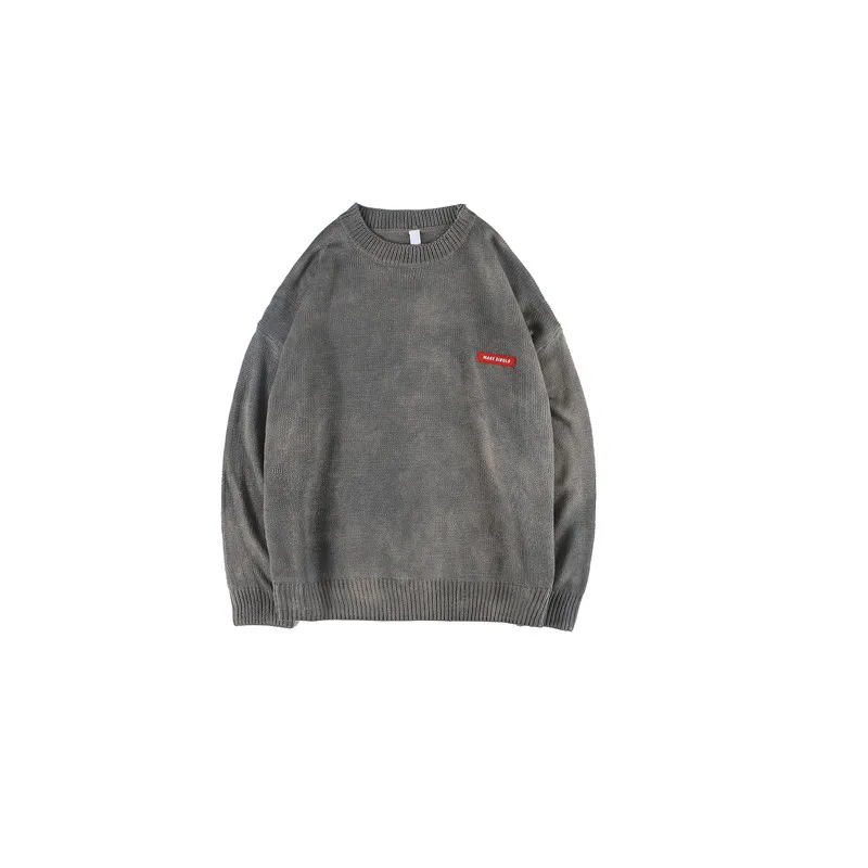 Темный значок с круглым вырезом Галстук окрашенный свитер для мужчин пуловер с вырезом лодочкой мужской свитер уличная одежда - Цвет: grey sweater