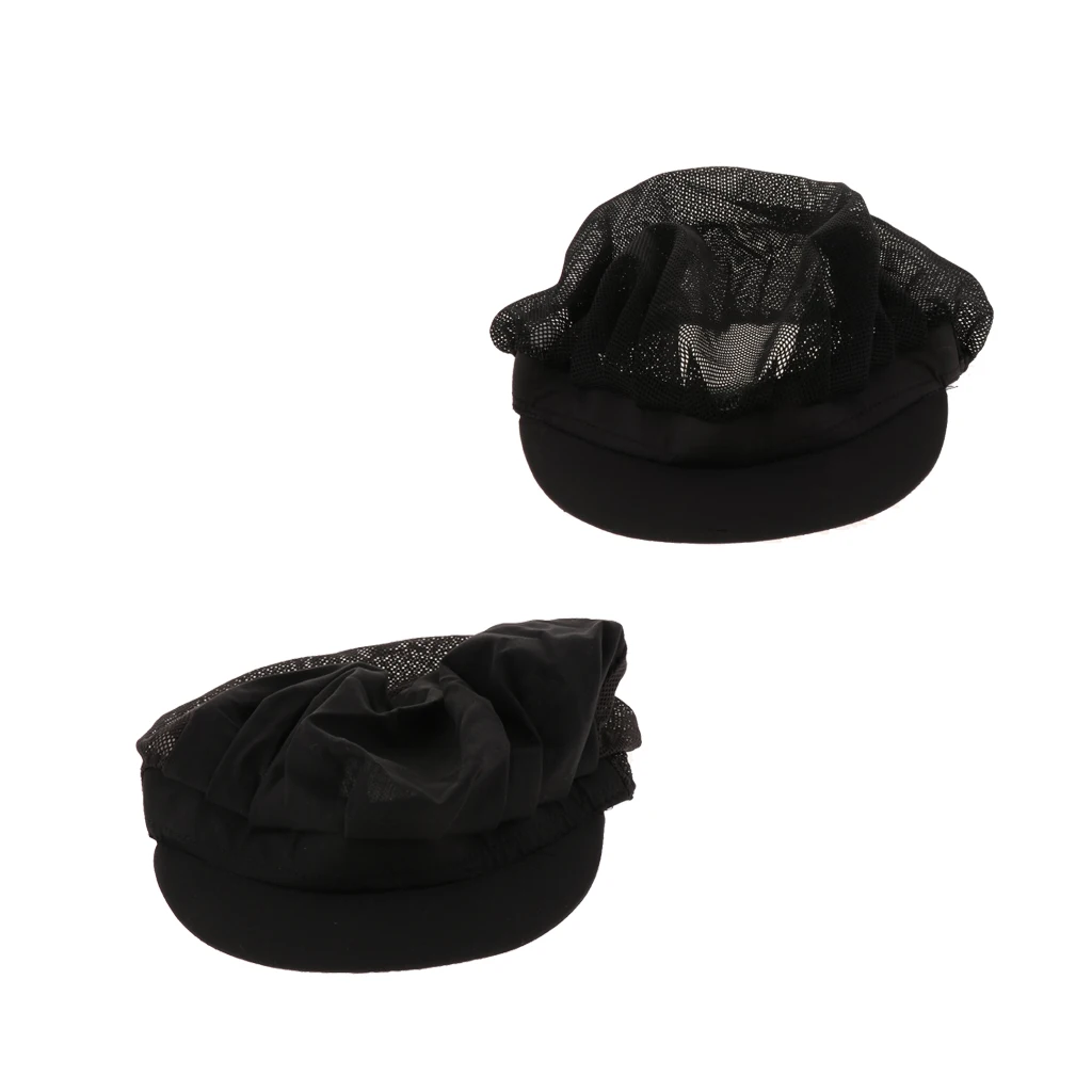 2 Black Full &Half Mesh Chef Mesh Top Skull Cap Restaurant Chef Catering Hat