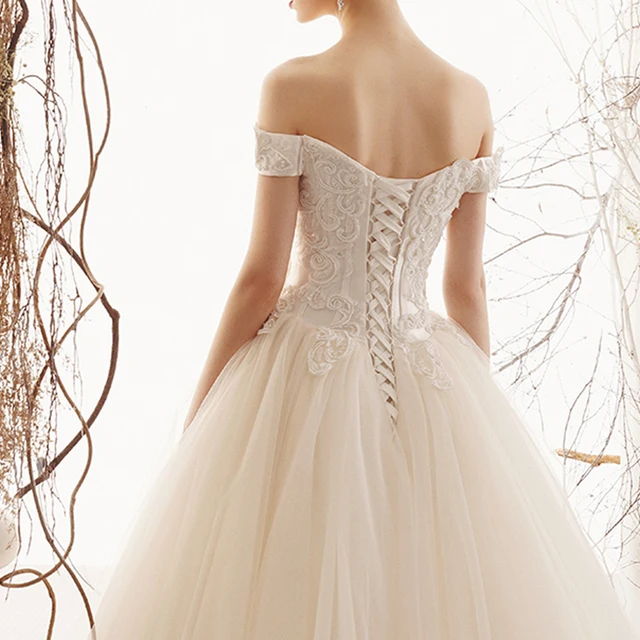 LDR12 White Off-shoulder Wedding Dress Bride 2021 Flowers Print Tube Top Elegant Lace Backless Trailing Gown платье на свадьбу 6
