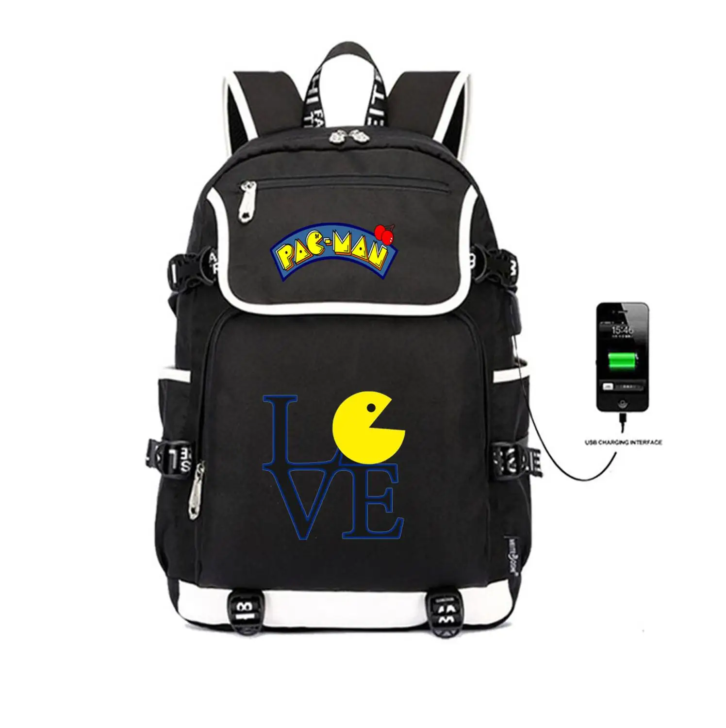 05 Игровой рюкзак Pac-Man для женщин и мужчин на плечо дорожная сумка для ноутбука USB зарядка Студенческая Книга Рюкзак Пакет - Цвет: 05