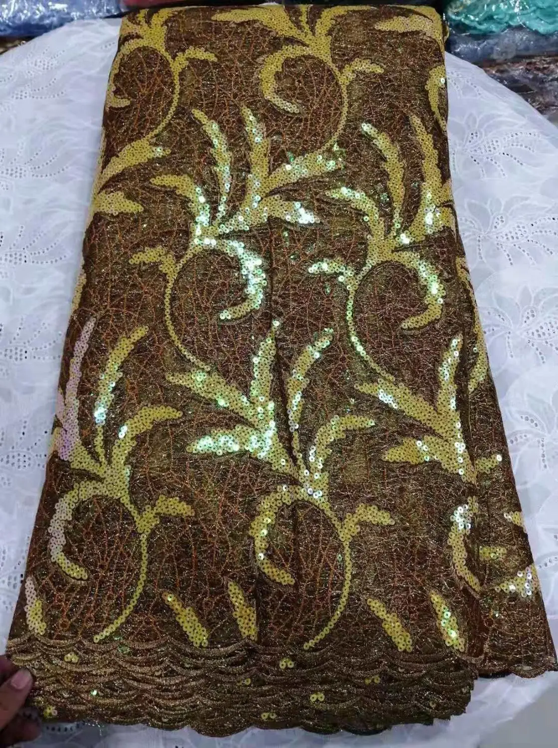 Высококачественная африканская кружевная ткань бирюзовый зеленый бархат французская сетчатая вышивка Тюлевое кружево с пайетками ткань для нигерийских вечерние платья - Цвет: 3