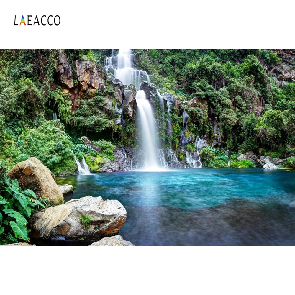 

Laeacco Spring Forest Mountain Waterfall Scenery Portrait Photography Backgrounds Custom Photographic Backdrops For Photo Studio