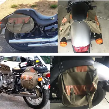 

Motorcycle Side Canvas Saddle Bag Army Green For Haley Sportster Honda Suzuki