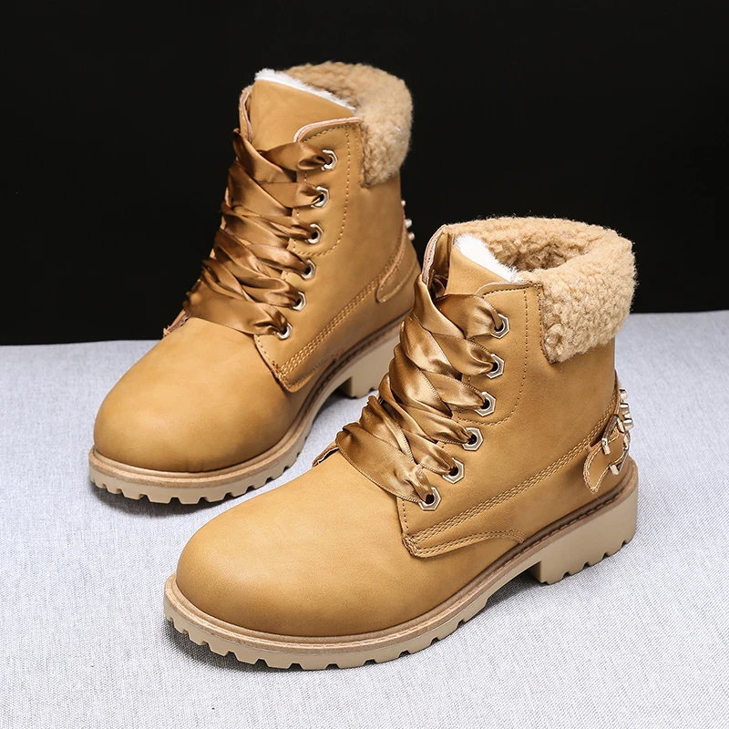 

Snow Boots Women Botas Mujer Invierno 2019 Bottes Femme Ankle PU Keep Warm In Winter Square Heel Round Toe Rubber Short Plush