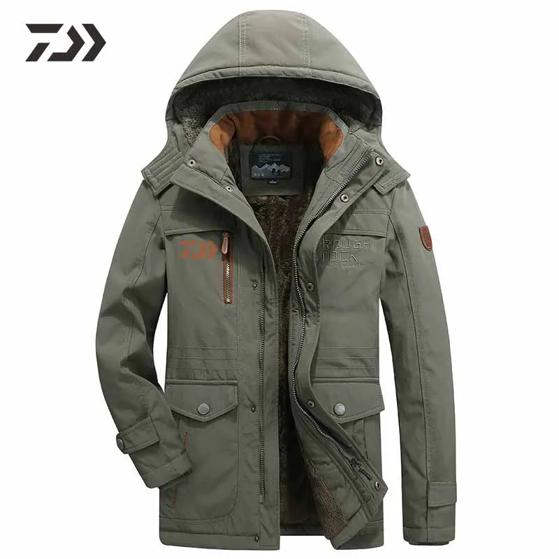 Daiwa флисовая куртка мужская одежда для рыбалки зимняя рыболовная куртка с капюшоном термальная ветрозащитная утолщенная мульти-карманная Лыжная уличная походная куртка