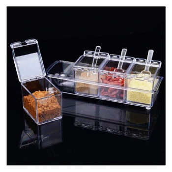 

4pcs Transparent Seasoning Salt Jar Storage Box Kitchen Spice Sugar Storage Box