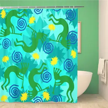 

Bathroom Shower Curtain Blue American of Kokopelli Trickster in Green Native Aboriginal 60x72 inches Waterproof Bath Curtain Set