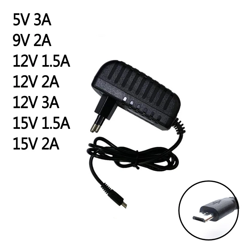 1 шт. DC 5v 9v 12v 15v 1.5a 2a 3a Micro Usb Ac/dc Мощность адаптер EU Plug Зарядное устройство питания 5v3a