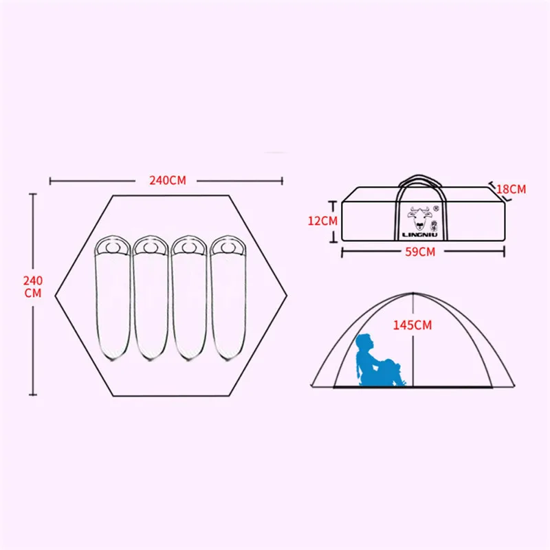 Large Space 240x240x145cm 4-6 Person Camping Tent Waterproof Windbreak Portable Outdoor Equipment Roof Top Tent Party Tent