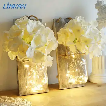 

2 PCS Mason Jar Wall Lights Flowers Copper Wire Sconces Decorative Wall Lamp With Remote Control For Home Bedroom Parlor