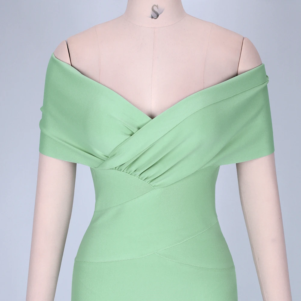 Draped Green Slash Neck Bandage Dress