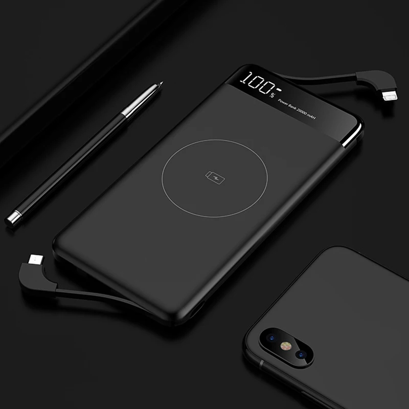 10000 мАч портативное Qi Беспроводное зарядное устройство банк питания для Xiaomi iPhone ультратонкий внешний аккумулятор быстрая Беспроводная зарядка Банк питания - Color: Black