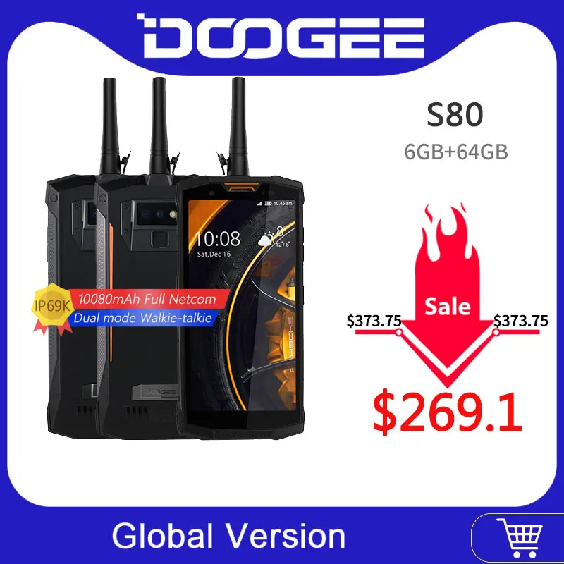 DOOGEE S80 Mobile Phone IP68/IP69K Walkie talkie Wireless Charge NFC 10080mAh 12V2A 5.99 FHD Helio P23 Octa Core 6GB 64GB 16.0MP | Мобильные