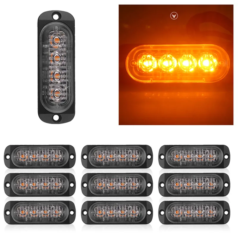 И качественный 10 шт. автомобильное предупреждение для грузовика стробоскоп свет бар 18 Вт DC 12 В желтый 4 светодиодный набор аксессуаров
