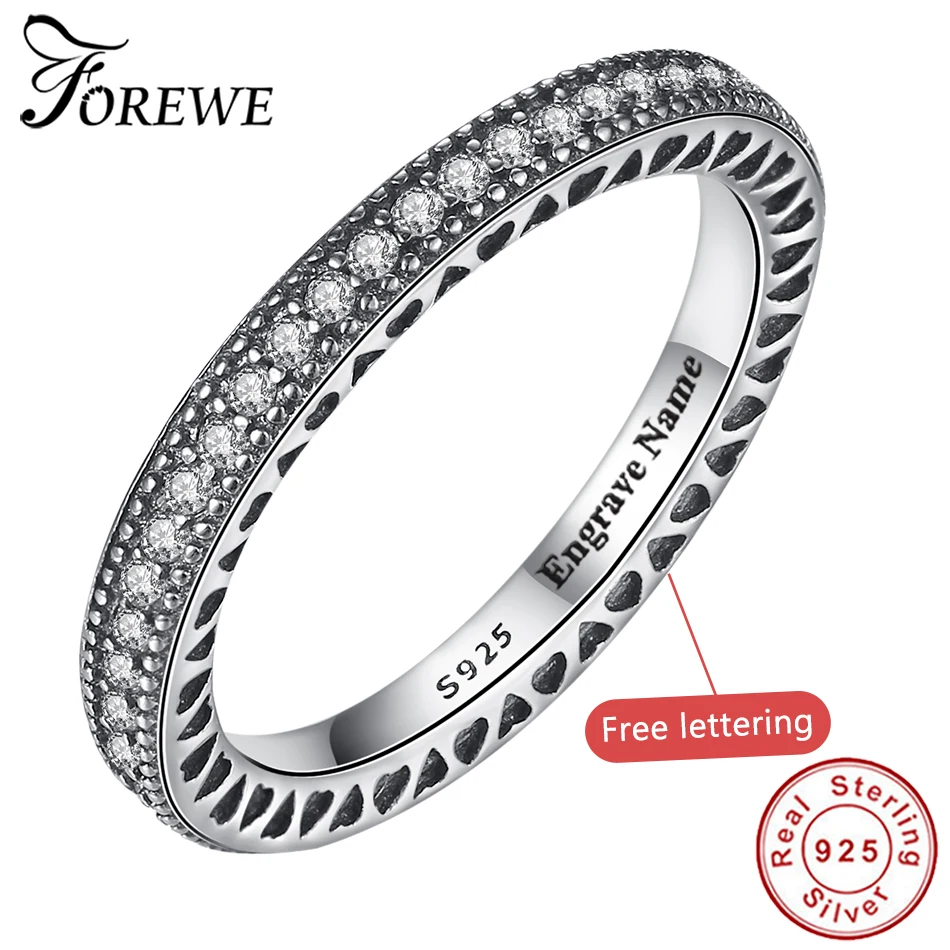 

FOREWE High Quality Classic 925 Sterling Silver Circle Clear CZ Geometric Stackable Rings for Women Silver Crystal Ring Jewelry