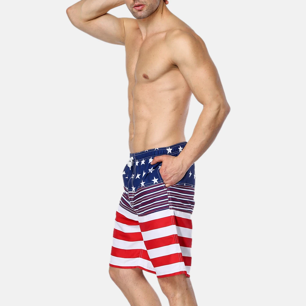 Anfilia Men's Swim shorts American Flag Beach Shorts Swimwear Briefs Man Swimsuits Trunks Sea Short Bottoms American Flag Shorts