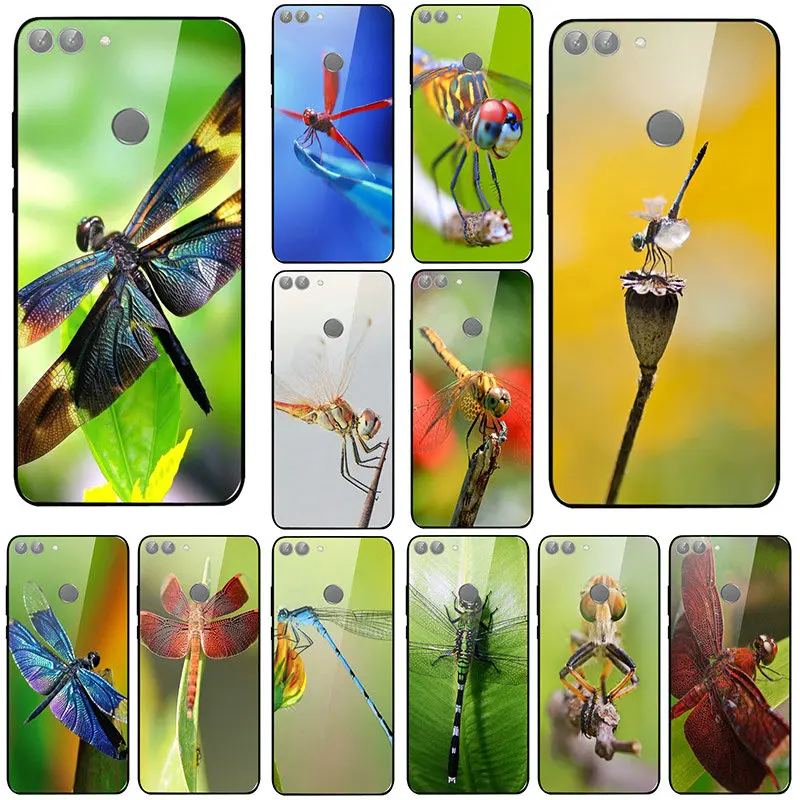Чехол из закаленного стекла для Huawei Honor 6X 8 8A 9 10 P20 P30 Smart Pro Lite Bags Spring Dragonfly Animal |