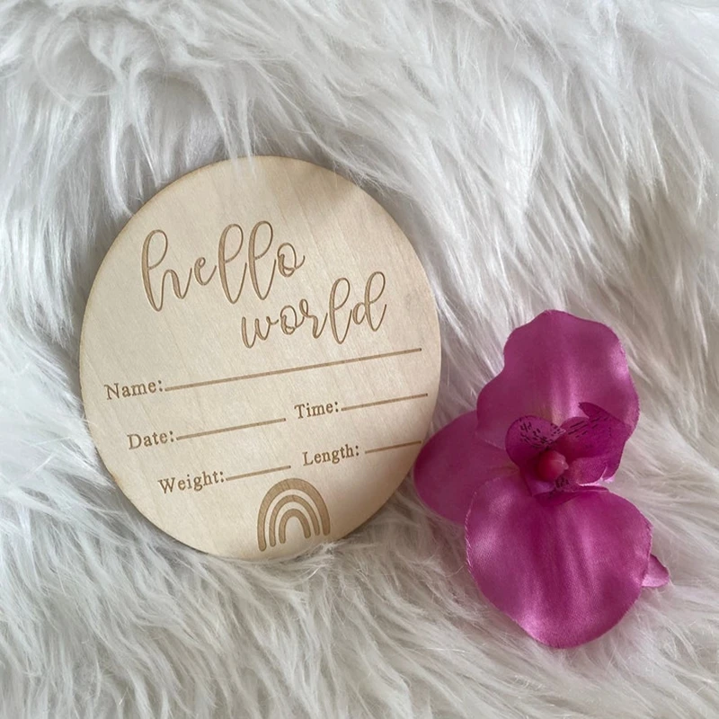 

20pcs Baby Milestone Wooden Disk | Hello World Wooden Engraved Baby Announcement
