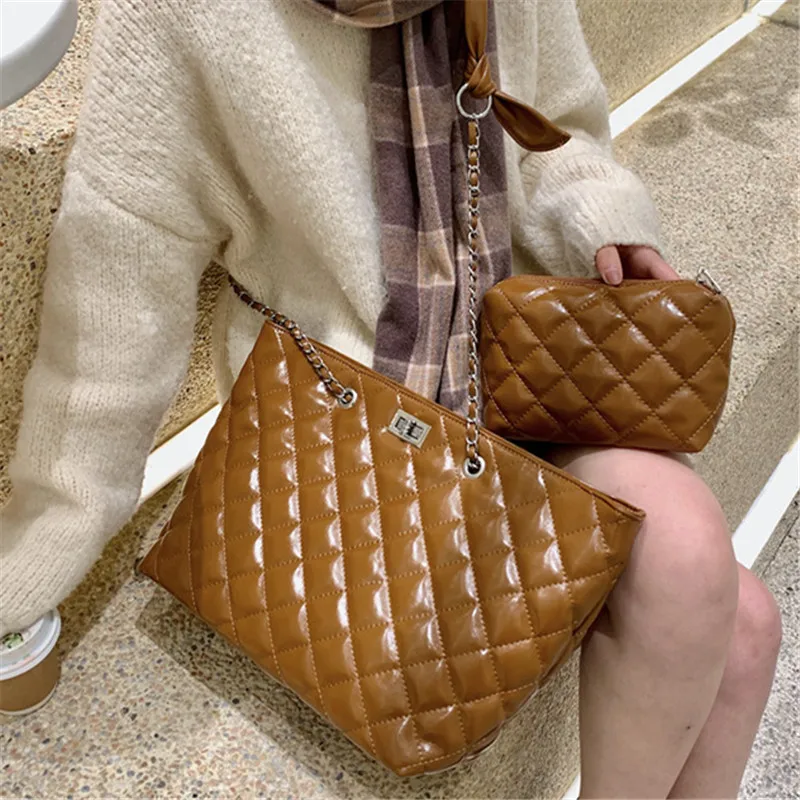 

Classic Diamond Lattice Tote Handbags for Women PU Leather Solid Color Hobos Ladies Luxury Casual Style Shoulder Messenger Bag