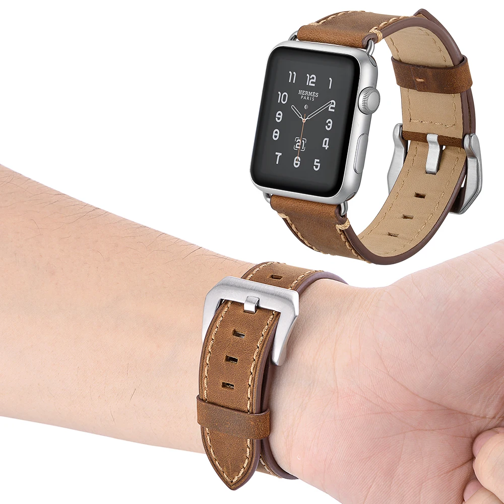 Натуральная кожа для Apple Watch 38 мм 42 мм ремешок для Apple Watch 44 мм 40 мм серия 4 3 2 1 iWatch ремешок Браслеты Аксессуары