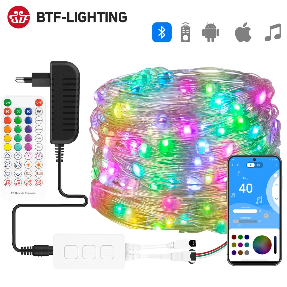 Tira de luces LED con USB, batería dormitorio WS2812B, 10leds/m con Bluetooth remoto, música a todo Color, direccionable individualmente DC5V|Tiras LED| - AliExpress