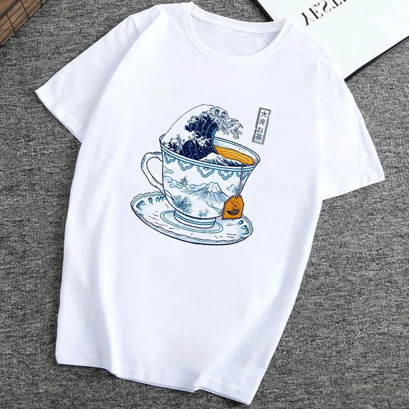 The Great Kanagawa tea Japan Wave футболка Женская Harajuku Мода Vogue Kawaii повседневная женская
