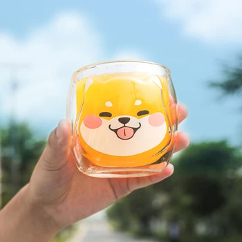 

Hot Handmade Creative Cartoon Shiba Inu Cup Mug Cat Cup Milk Mug Breakfast Chid Double Glass Mug Cute Pet Cup Drinkware Summer