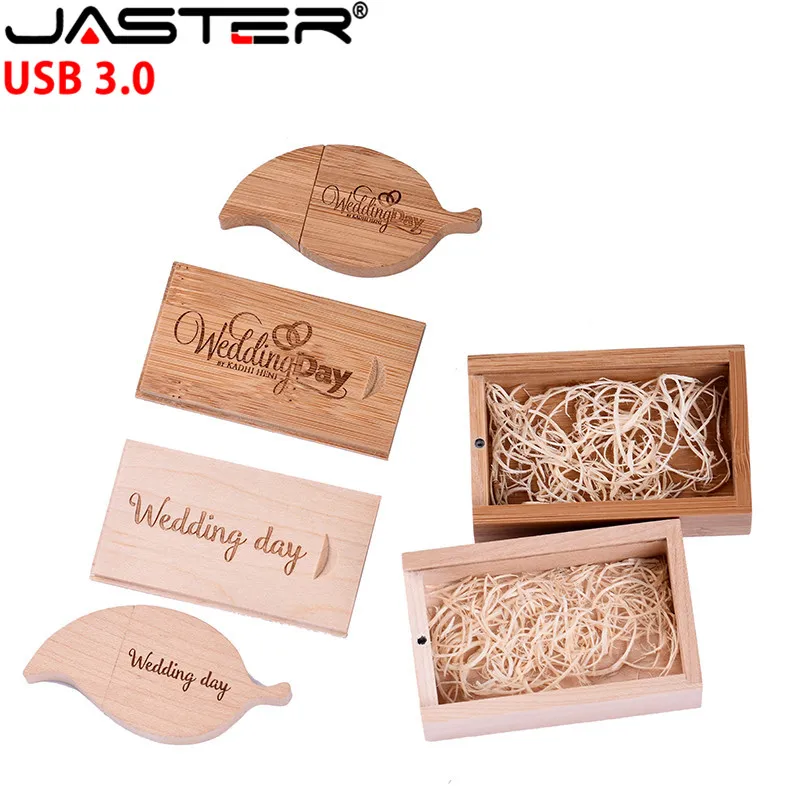 JASTER usb 3.0 wooden leaf + box flash drive Memory stick pen 4GB 16GB 32GB 64GB pendrive gift (free custom logo) | Компьютеры и офис