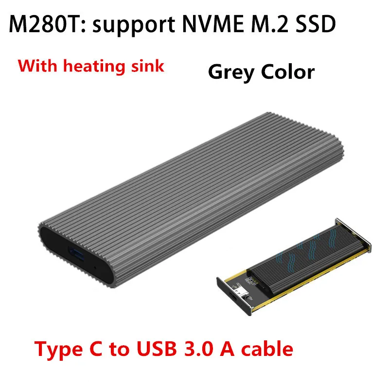 Портативный корпус SSD с поддержкой PCIe M.2 nvme корпуса ssd type c 3,1 gen2 10 Гбит/с Высокоскоростная передача жесткого диска - Цвет: M280TC-A Grey