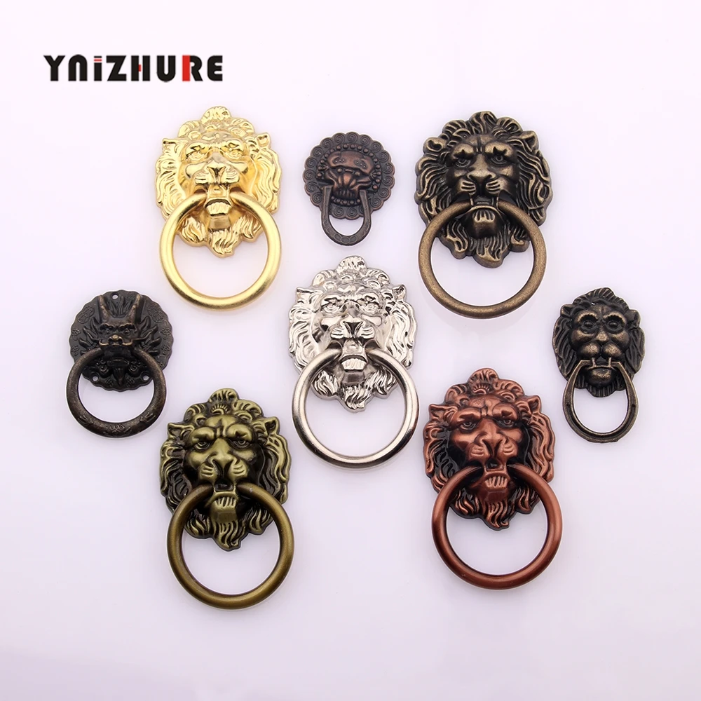Furniture Handles 67*43mm Beast Lion Head Antique Alloy Handle Wardrobe Drawer Door Pull Retro Decoration 1PCS Screw