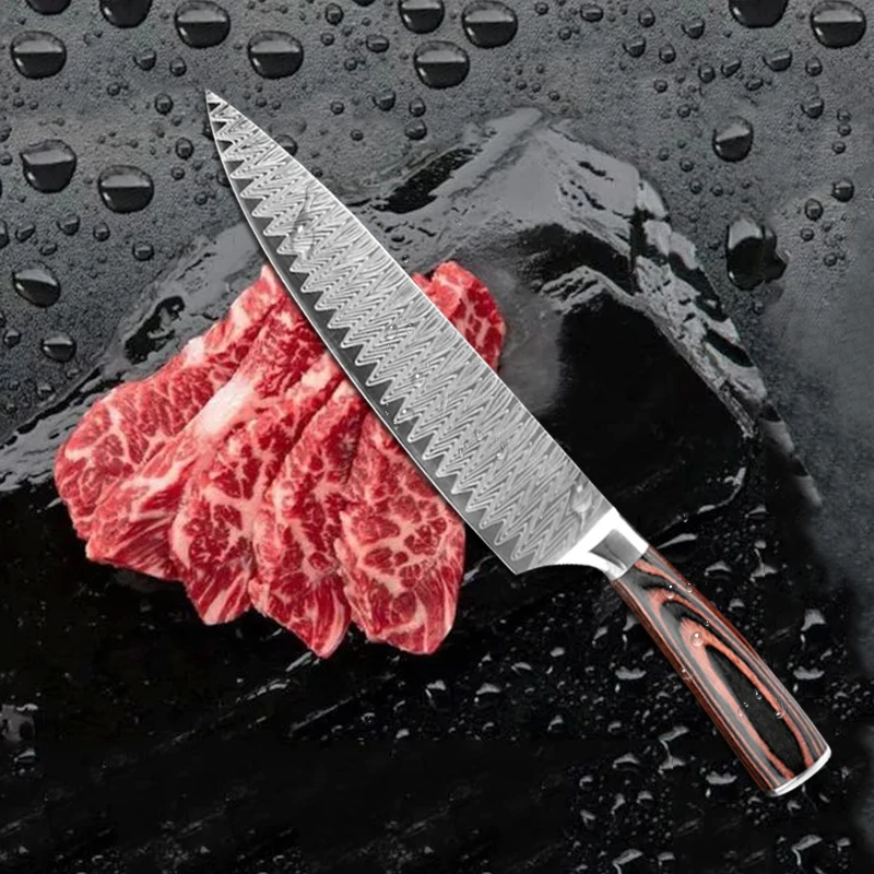Нож кухонные поварские ножи 8 дюймов японские ножи для нарезки сашими из нержавеющей стали с деревянной ручкой лазерный узор фигурный нож