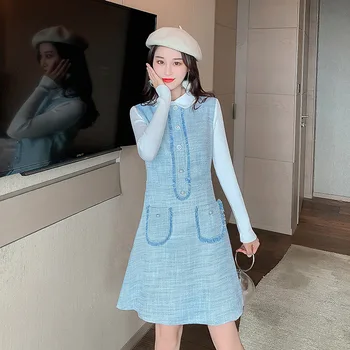 

2020 Autumn and Winter New Style Large Size Dress Large GIRL'S Retro Small Fragrant Ventilation Network Red Slimming Knitted Spl